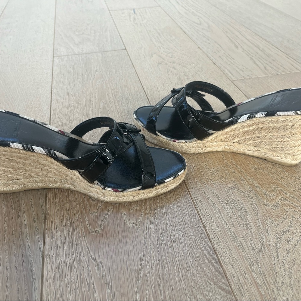Burberry Wedge Sandals with Patent Criss-Cross Straps, nearly new!